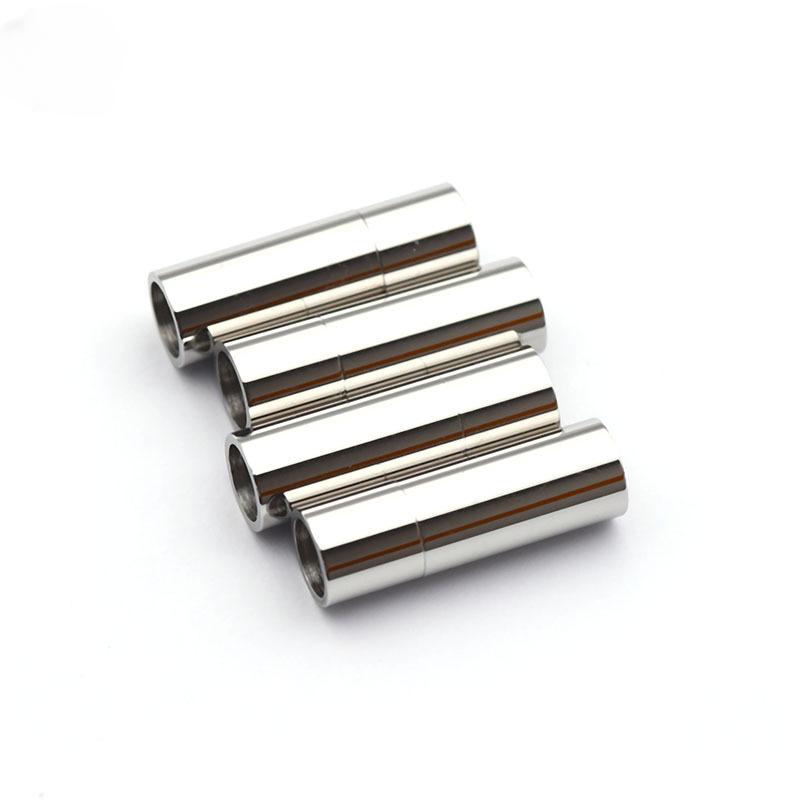 

5Pcs/Lot Stainless Steel Buckle Straight Through Titanium Steel Magnetic Clasp Leather Rope Bracelet Connection Diy Making hole 5 mm серебряный