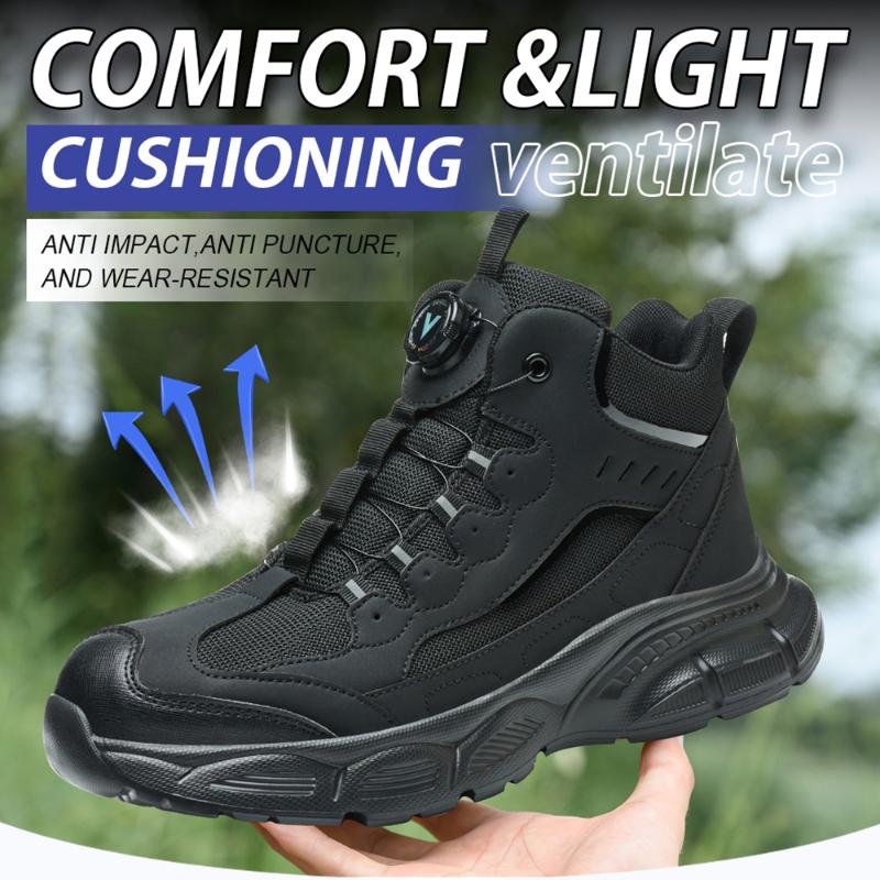 Men's Steel-Toed Safety Shoes With Anti-Crush, Anti-Puncture And Anti-Slip Soles, Fashionable Button Industrial Work Shoes