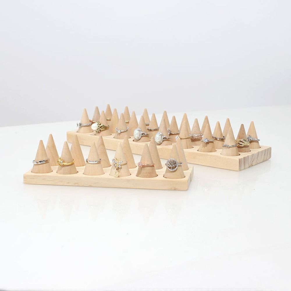 Desktop Ornament Modern Wood Cone Ring Display Stand Retro Space Saving Bangle Storage Tray Decorative Ring Storage Rack Shop