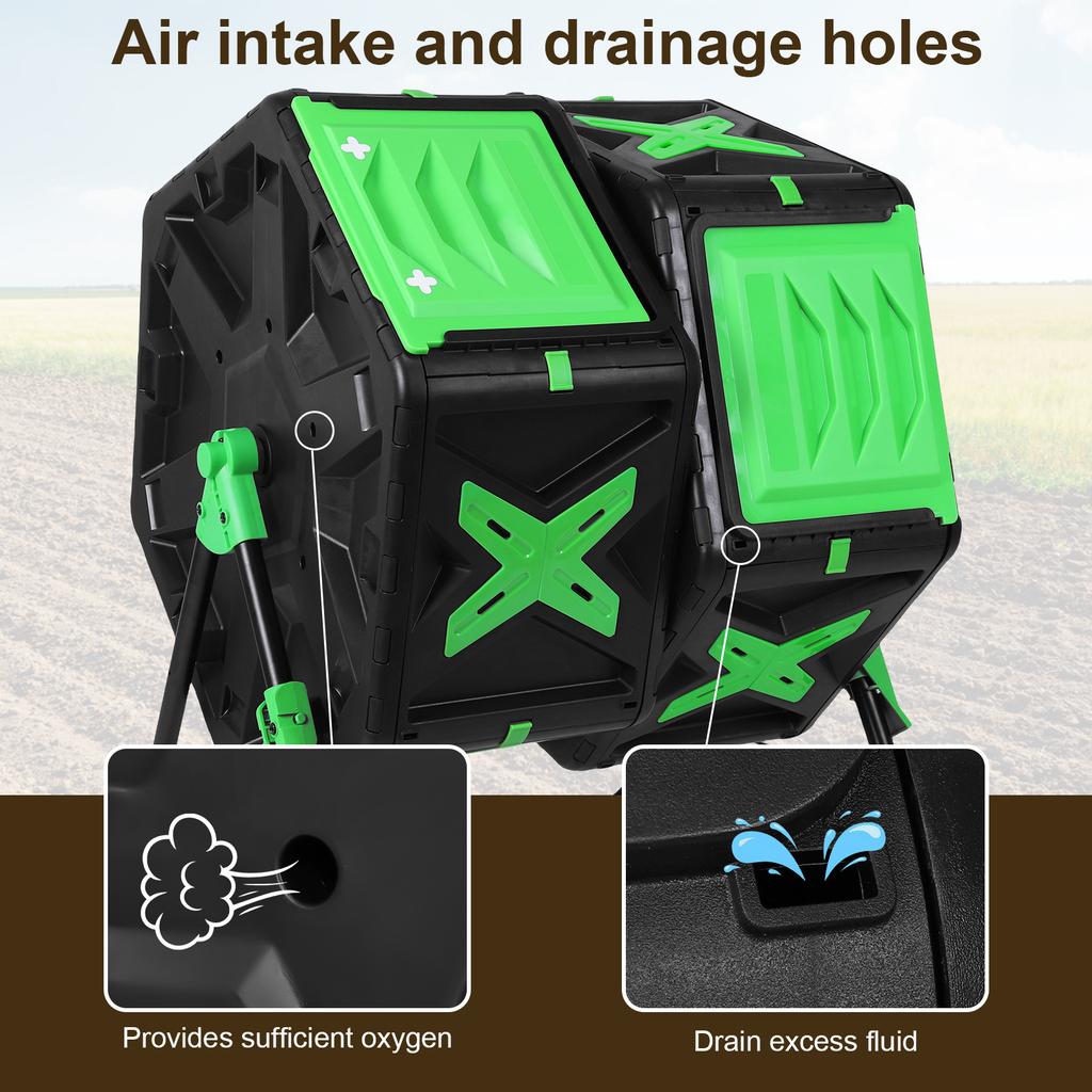 140L Dual Chamber Compost Bin Outdoor Tumbling Composting Case Fast Assemble Tumbling Easy Setup for Eco-Friendly Gardening