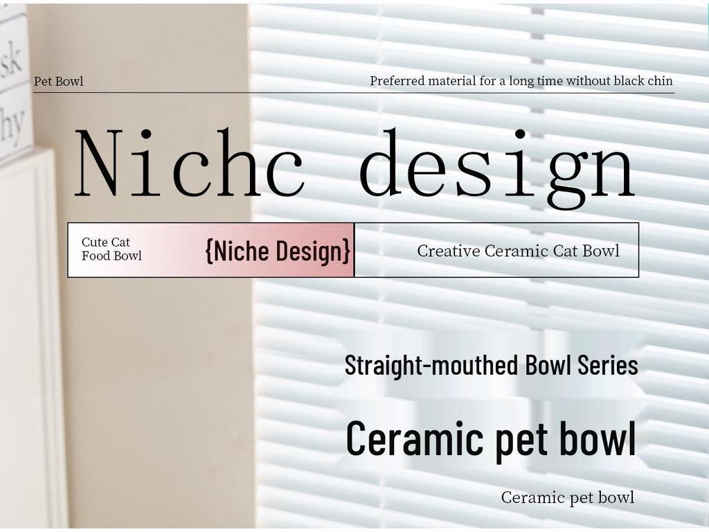 Ceramic Pet Food Bowl with Elevated Bamboo Stand - Anti-Tip Design for Dogs and Cats, Protects Cervical Spine