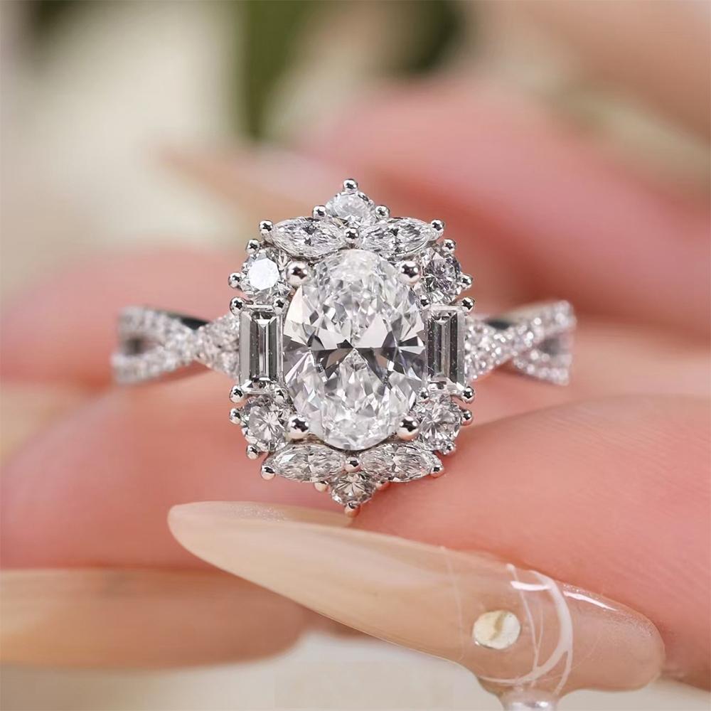 1 Carat D Color Oval Cut Moissanite Diamond Ring with GRA CopperEngagement Rings Promise Wedding Bands for Women Jewelry