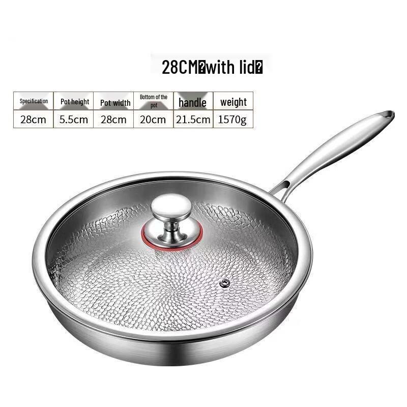 WuTuo 28cm Non-stick Hammered Stainless Steel Frying Pan with Lid