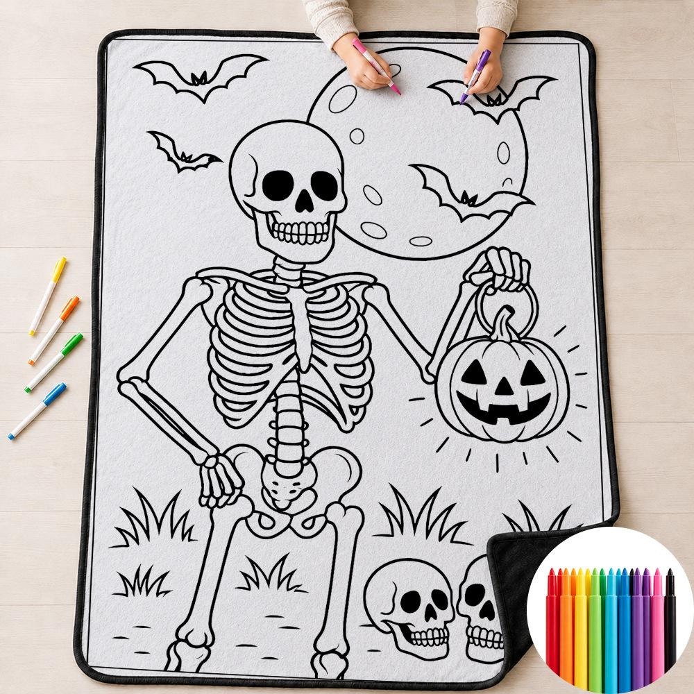 Hot Sale Custom Kids DIY Coloring Blanket Washable Reusable Doodle Art Blanket With Markers Educational Gift Cartoon Throw