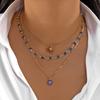 Vintage Punk Gold Plated Imitation Pearl Portrait Coin Pendant Necklace for Women Multilayer Evil Eye Palm Choker Party Jewelry