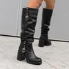 Women's High-heeled Boots Autumn and Winter Thick-heeled Large-size Casual Boots Roman Medium Boots