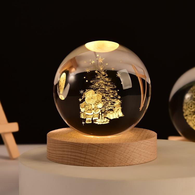 3D Crystal Lights Lamp Glowing Planetary Galaxy Night Light Crystal Ball Night Lights Bedside Light Home Decor Christmas Gift