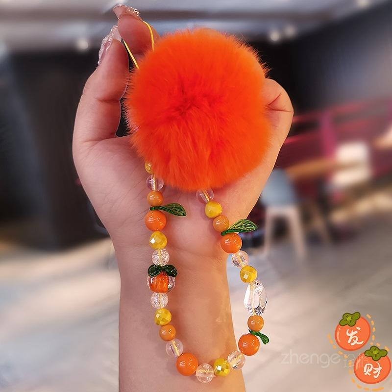 Persimmon Ruyi bracelet mobile phone lanyard ins women s bag hanging keychain pendant short handmade beaded wrist rope persimmon lanyard style