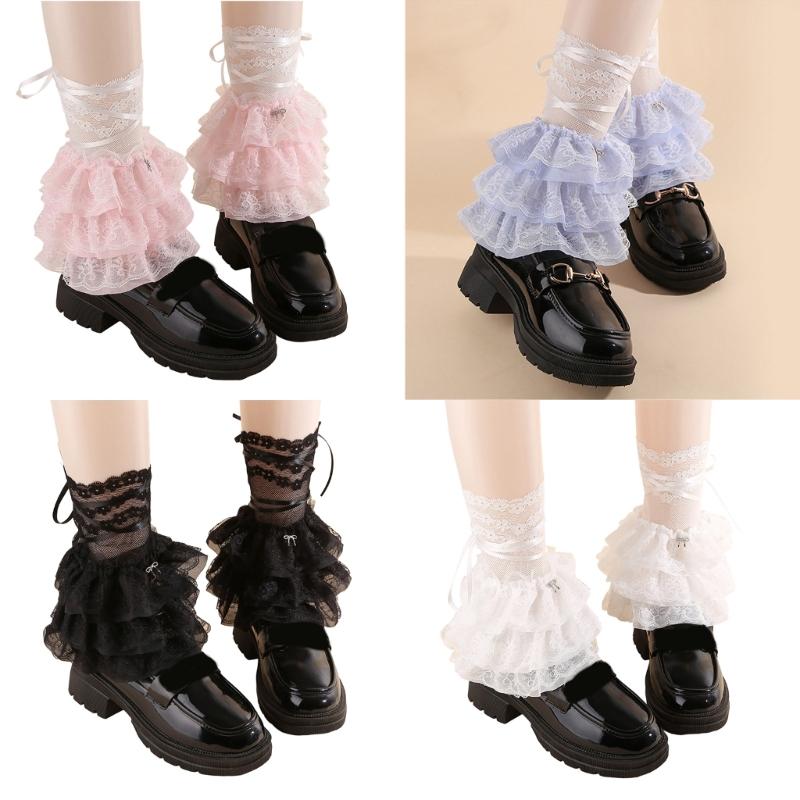 Polsini in Pizzo Elastici Scaldamuscoli Comodi Accessori Cosplay Moda Stile Gotico Costume Anime Maniche per Gambe