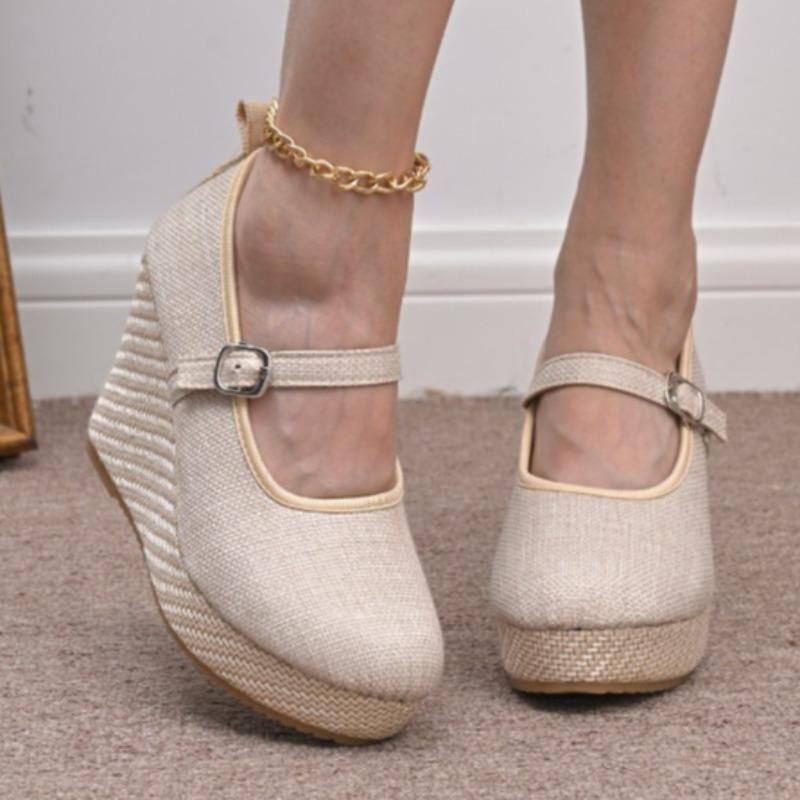 

Модные женские туфли на высоком каблуке, туфли-клинья, дизайнерские туфли с мелкой пряжкой, осенние новые тренды 2025 года, модные туфли-лодочки, повседневные туфли для платья, zapatillas mujer 43 бежевый