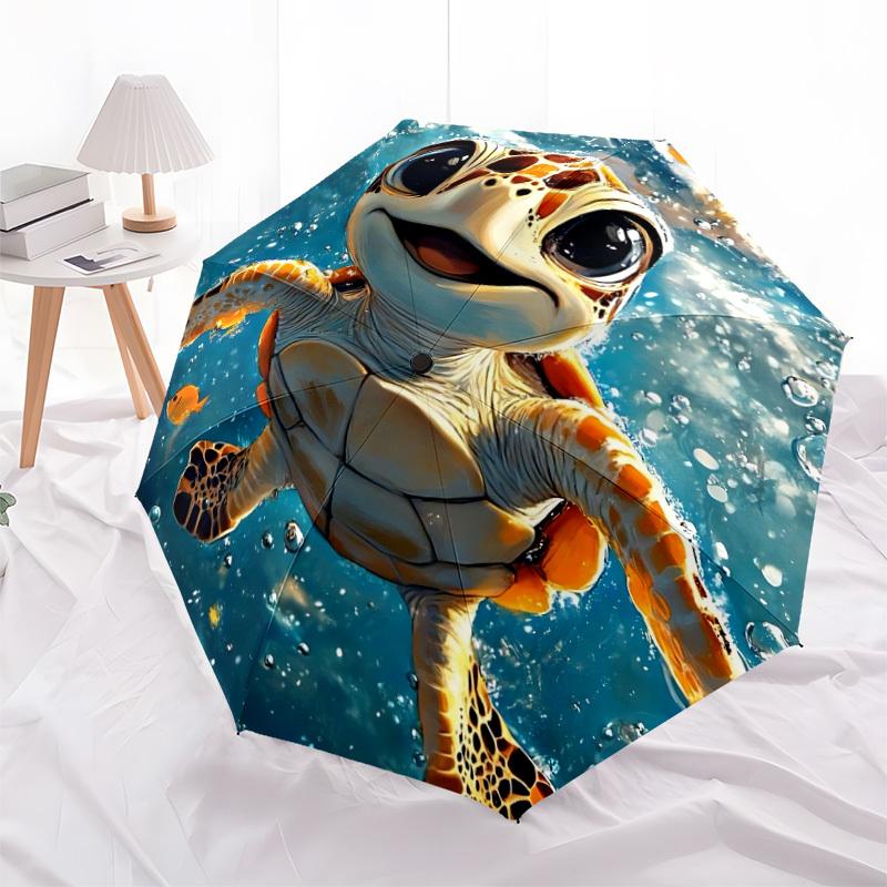 1pc Ocean Turtle Automatic Folding Umbrella   Compact 8 Rib Design, Durable Iron Frame for Travel, Outdoor,  A0920108