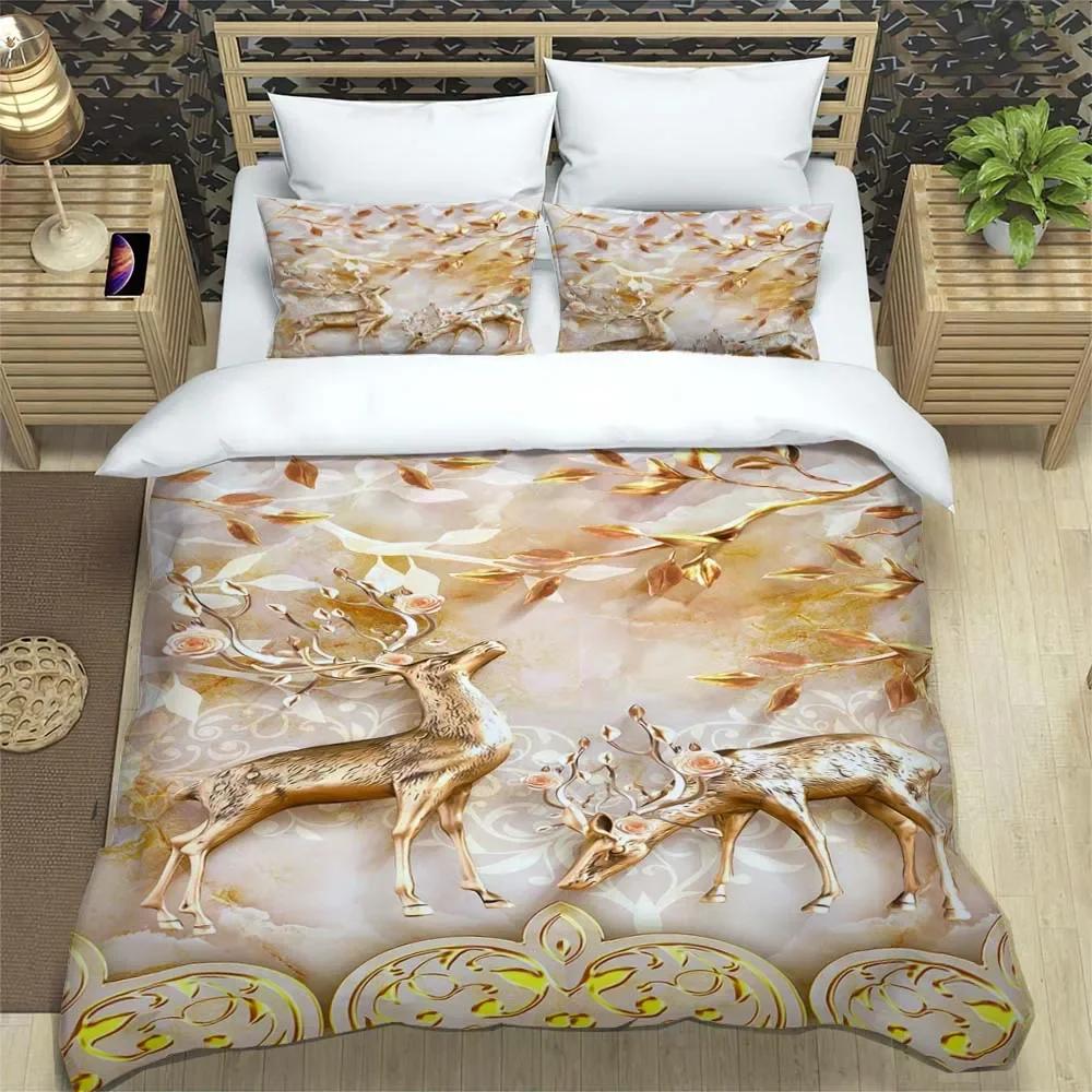 Deer fashion cartoon 3D printed bedding Queen bedding set  Customized King size bedding set Soft and comfortable