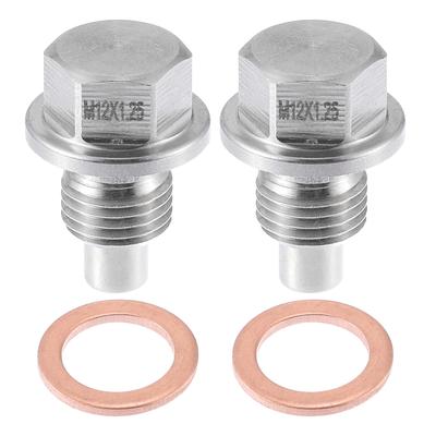 A ABSOPRO Car Engine Magnetic Drain Plug Stainless Steel with Copper Washers 2 Pack M12x1.25