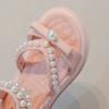 Girls Sandals High Top Hook&loop Kids Princess Shoes Sweet Bows Beading 2025 Summer New Children Beach Shoes Open Toes Soft Sole