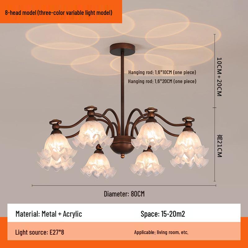 French Retro Nanyang Style Chandelier for Living Room, Restaurant, or Bedroom