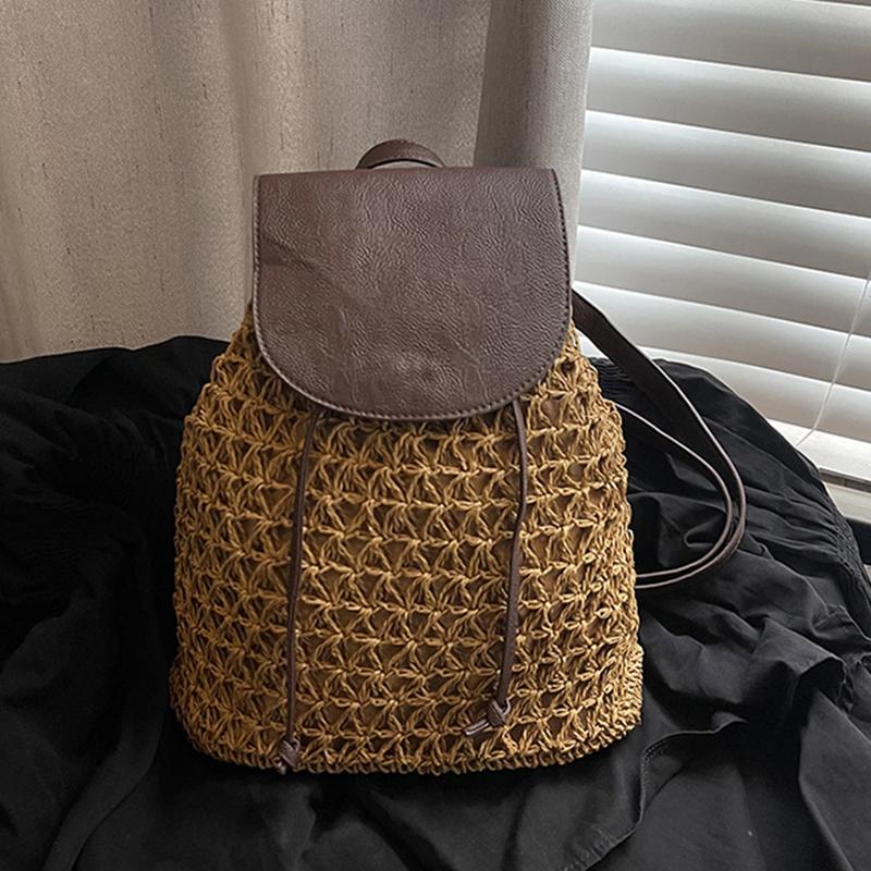 Letní dámský batoh se stahovací šňůrkou Daypack Weaving přes rameno Malý batoh Mochila