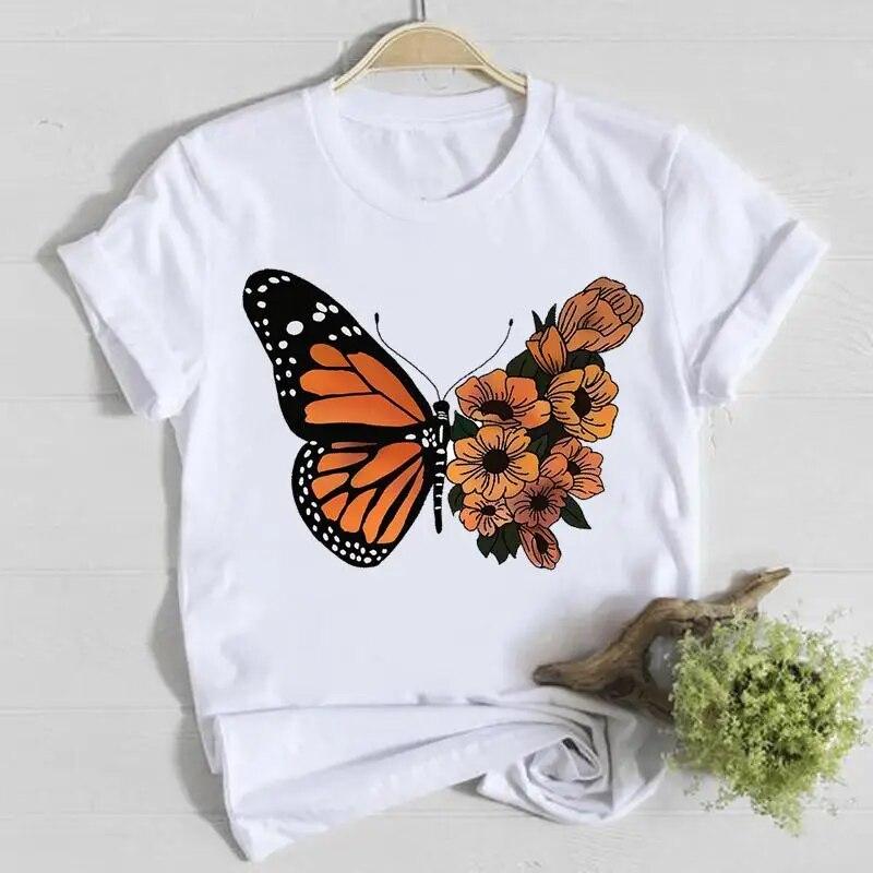 Butterfly Cute Sweet Lovely Casual Tee Top Short Sleeve Shirt Lady Clothes Fashion Tshirt Summer Female T Women Graphic T-shirts