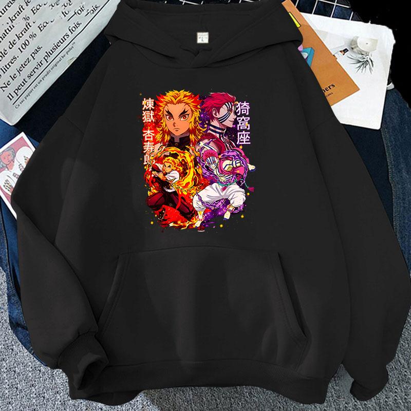 

New Anime Rengoku Kyoujurou Akaza Print Hoodies Women Causal Tops Unisex Harajuku Long Sleeve Sweatshirts 3XL