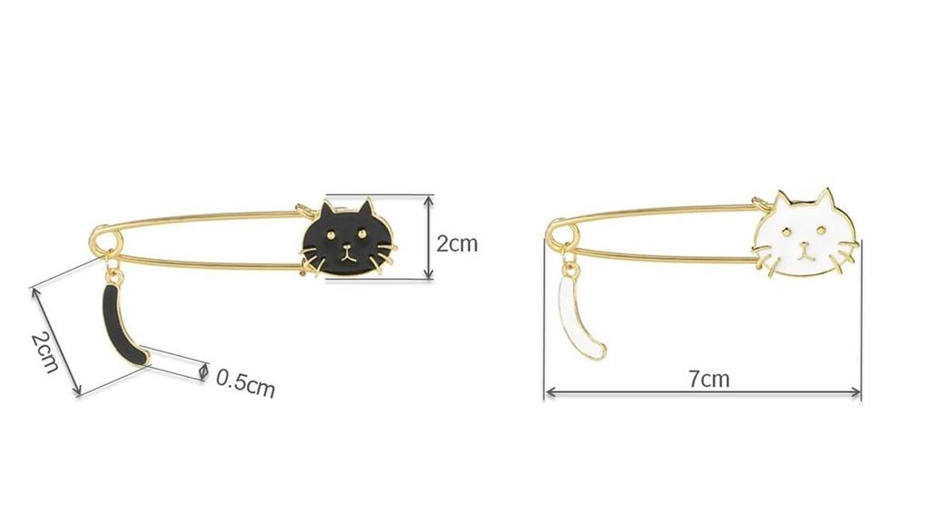 Cute white and black cat pin brooch 1 dozen safety pin brooch pin kitten accessory parts handmade craft tail