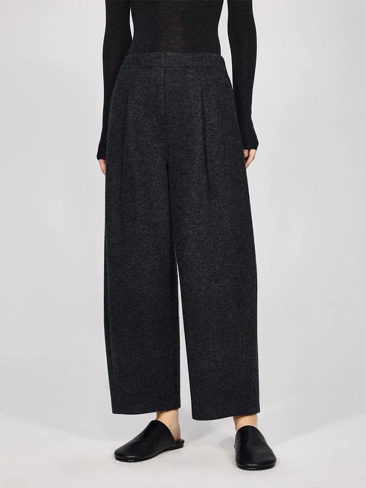 

Wen Jiu 2025 Winter Elastic Waist Woolen Grandma Pants - Casual Cropped Straight-Leg Style. Small черный серый
