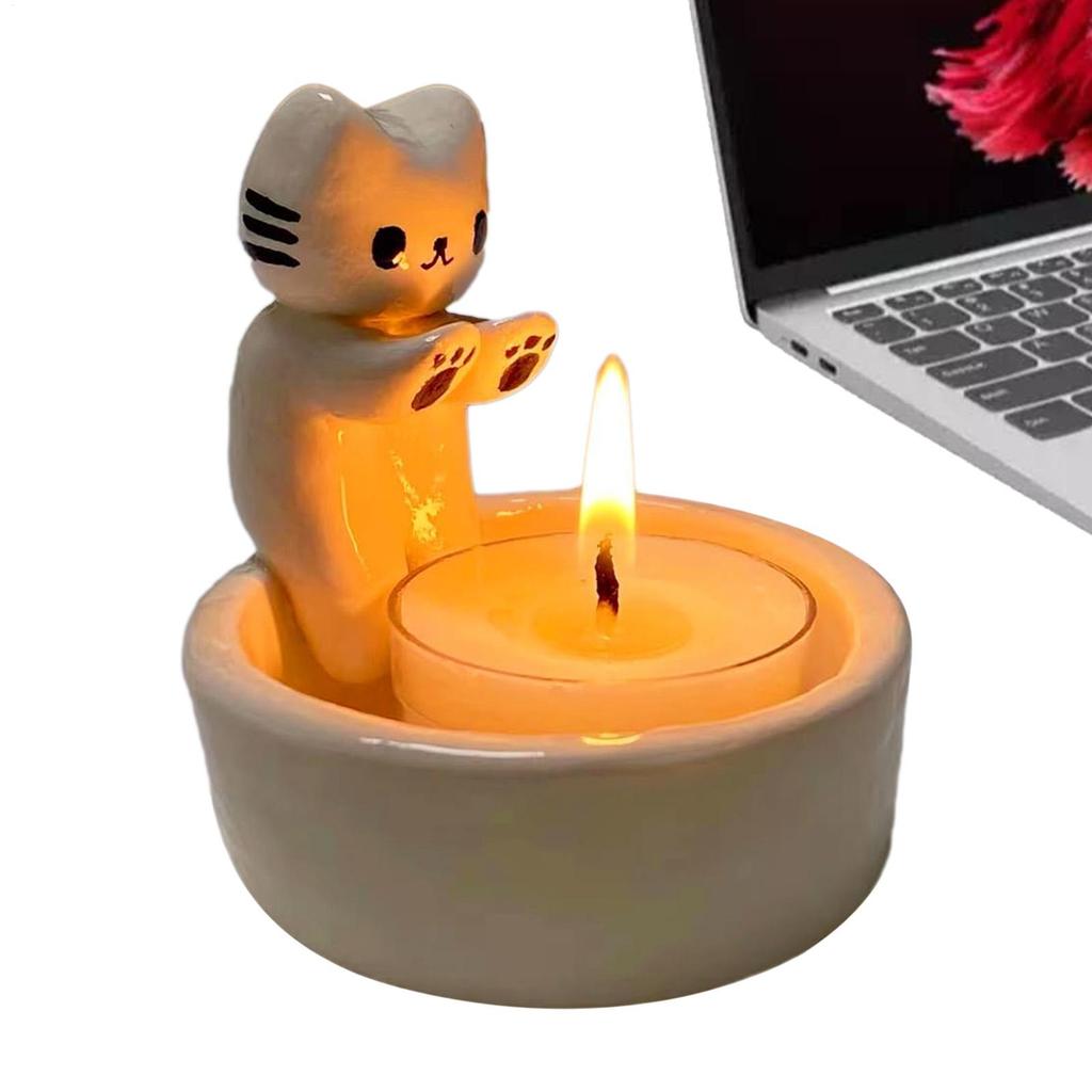 Cute Cat Candle Holders Creative Aromatherapy Candle Holder Desktop Decoration Animal Candlesticks Birthday Gift Ornament