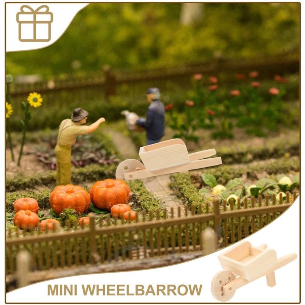 Miniatur-Schubkarre, Gartenwagen aus Holz, Puppenhaus-Zubehör, Mini-Sandwagen, Möbel, Garten, Mikro-Landschaft, dekorative Ornamente, 2er-Set