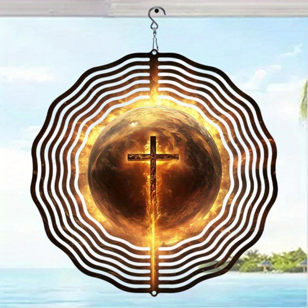 Flame Cross Metal Wind Spinner Outdoor Garden Decor Rotating Bird Deterrent for Yard Patio Balcony No Electricity Needed
