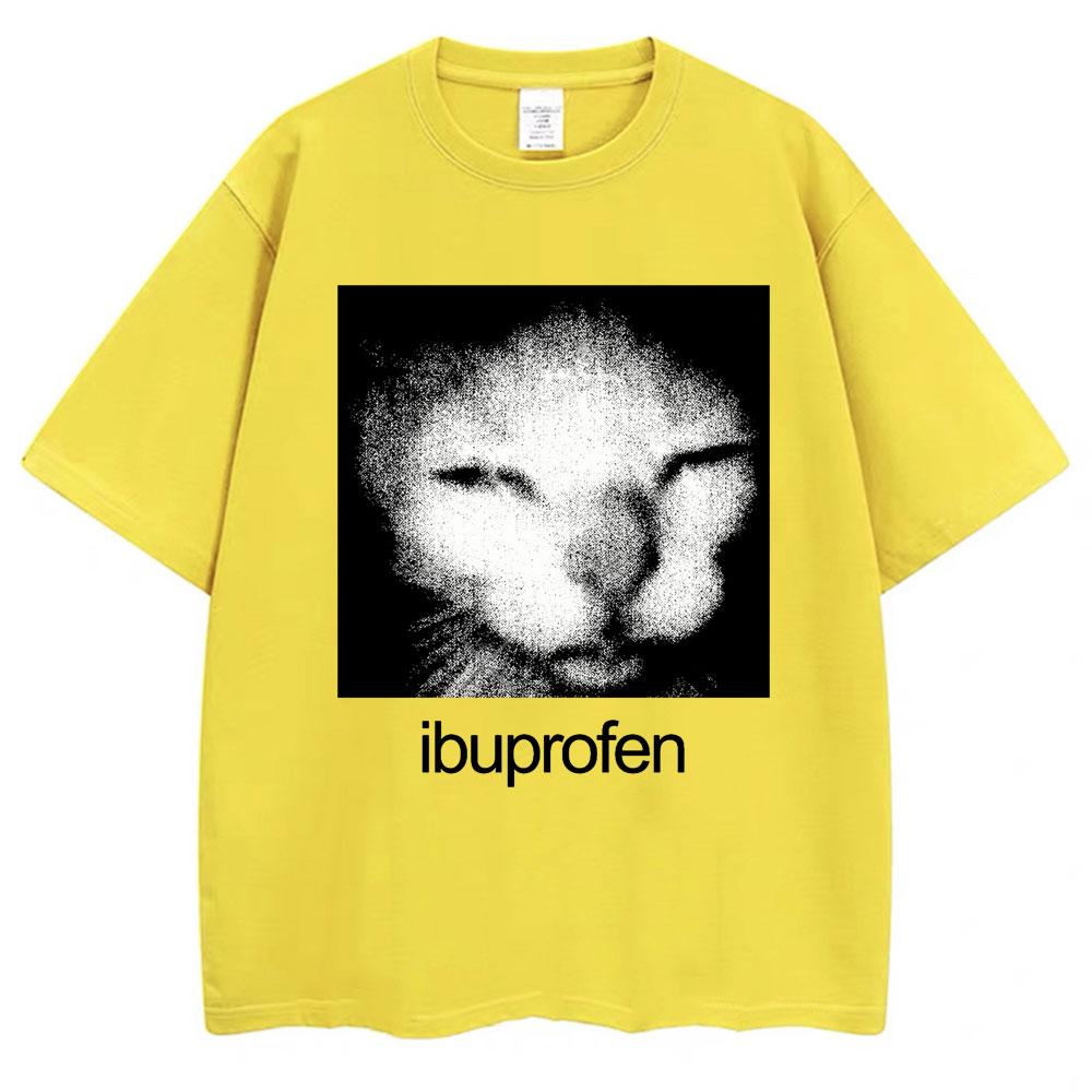 Vintage Funny Ibuprofen Cat Meme Graphic T Shirt Men Women Humor Fashion T Shirts Oversized Cotton Casual Streetwear T-shirts