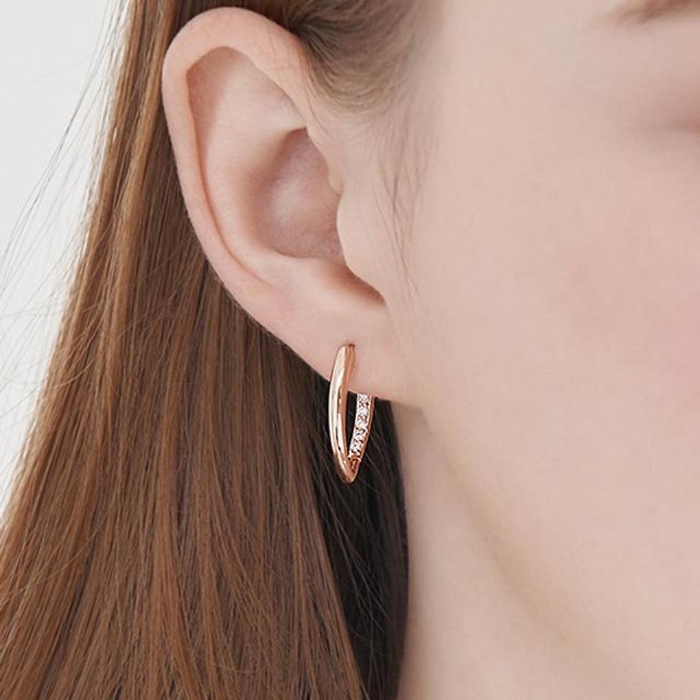 14K GF Basic Line Cubic One-Touch Ring Earrings C24EGF195