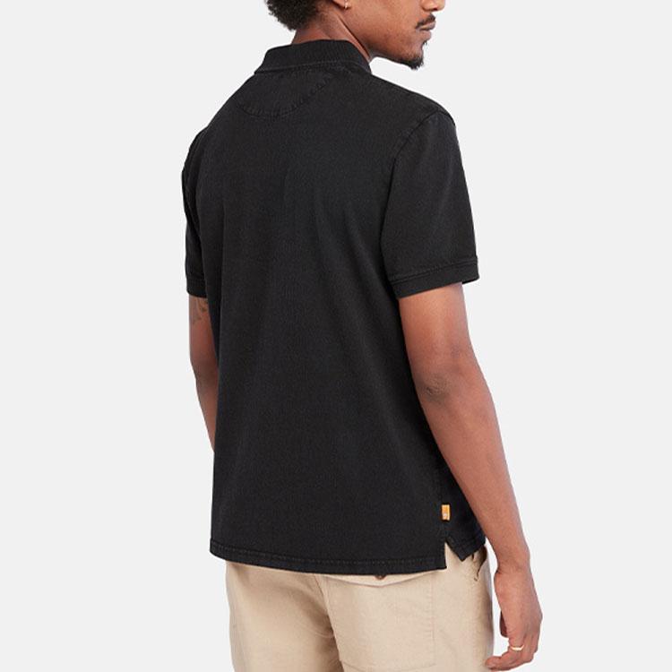 Timberland Solid Color Button Short Sleeve Polo Shirt Men tops Black A6R29001