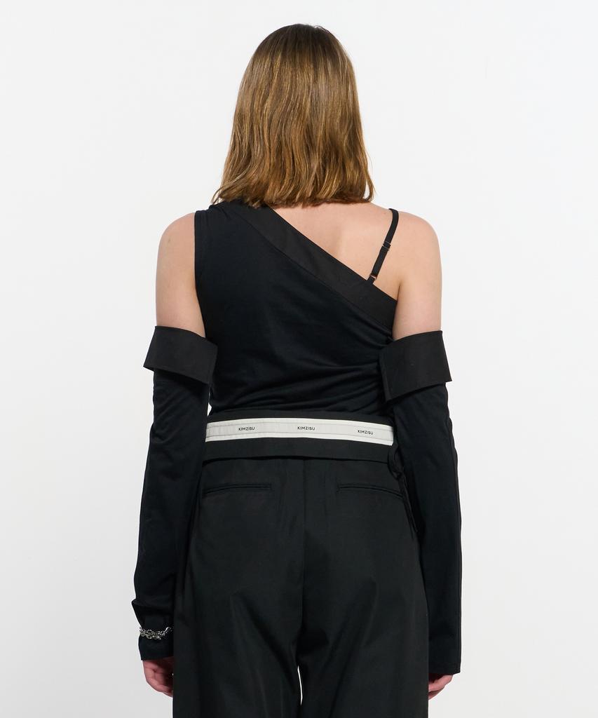 Kimjisu Detachable Sleeve One Shoulder Top _ Black