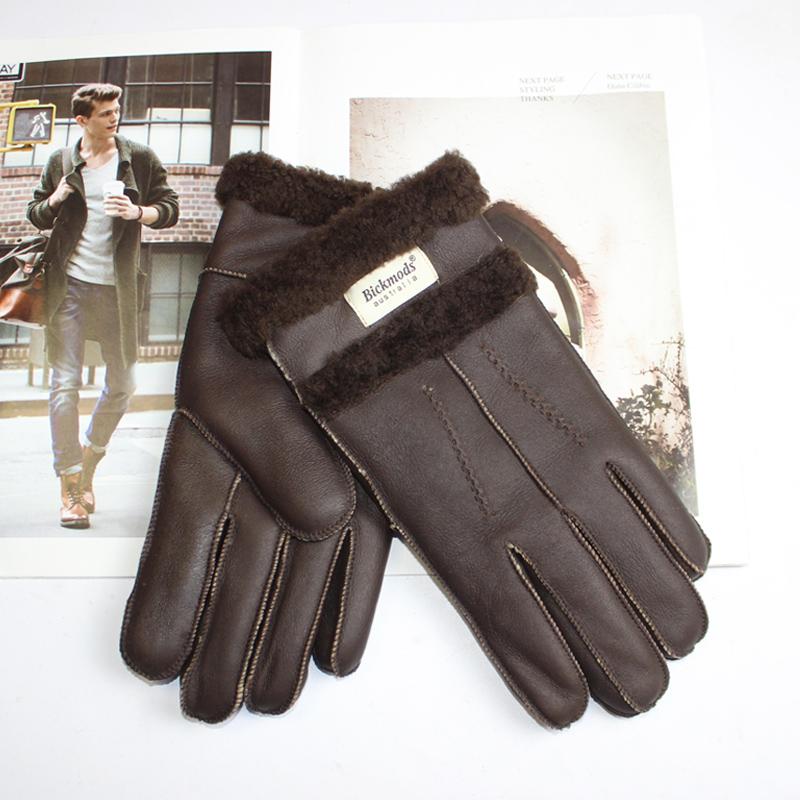 Neue Herren-Handschuhe aus Schafsfell mit verdicktem Wollfutter, warm und kältebeständig, Winterhandschuhe aus Leder
