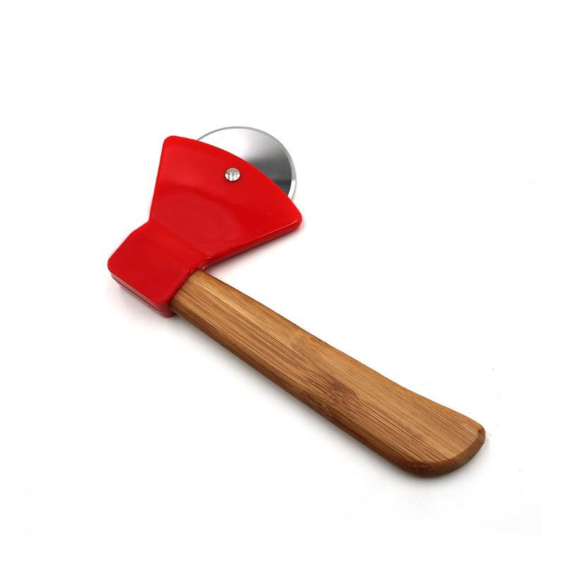 Küchenhelfermesser, Pizzamesser mit Bambus- und Holzgriff, kreatives Pizzamesser aus Edelstahl, runder Kuchenschneider