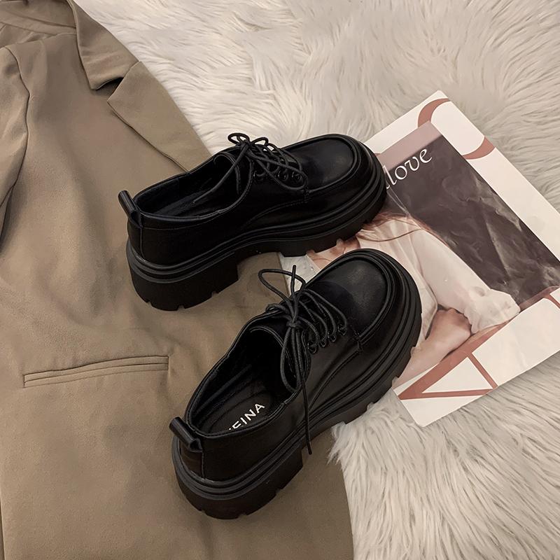 Fashion Briti Sle Women's Loers Thi Boted Design Versatile Faion Single oes Casual round Toe High Heel Rubber Sole