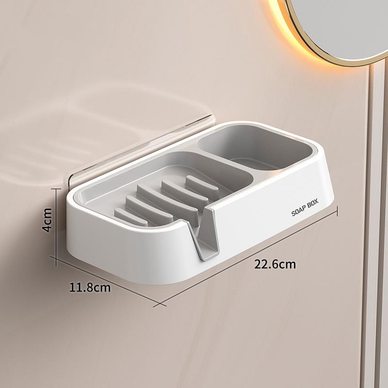 Multifunctional Soap Box Wall Mounted Double Drain Soap Storage Rack with Cleaning Brush Household Bathroom Soap Brush Storage