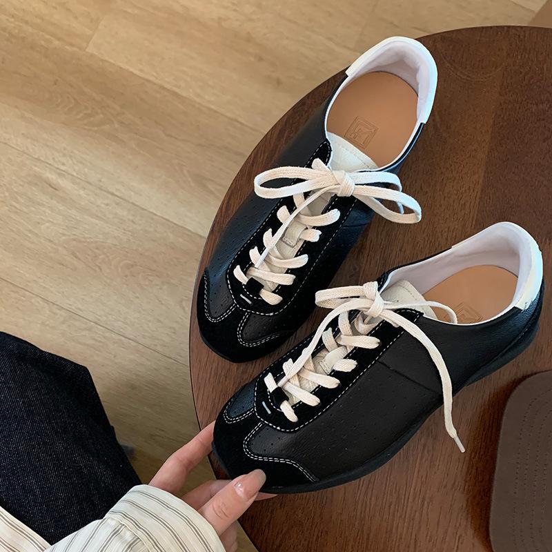 

Ретро белые туфли на шнуровке 2025 супер огонь балетные тренировочные туфли Фэнде универсальные дышащие повседневные кеды на мягкой подошве туфли Форреста Гампа 40 чёрный