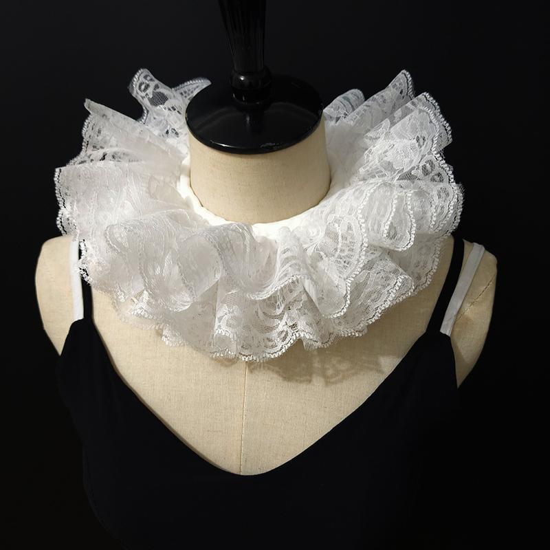 Elegant Ruffled Lace Fake Collar Layered Clown Neck Collar Tie Cosplay Costumes Accessories Sweet Detachable Collar Shawl Wrap
