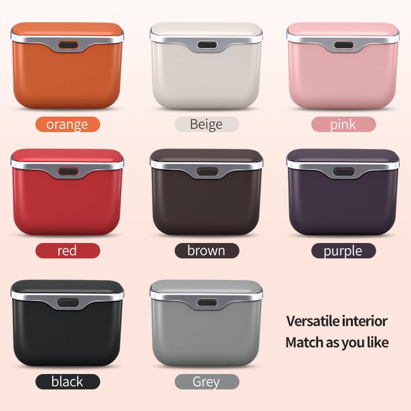 Car Trash Can with Lid, Vehicle Dustbin Garbage Organizer Holder with One Roll Bag, Mini Leakproof Storage Bin for Auto, SUV, Office