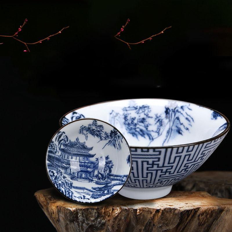 Čínský modrobílý porcelánový šálek na čaj Ručně malovaná čajová souprava Malá čajová miska Šálky na květinový čaj Čajové příslušenství Nápojové sklo Velkoobchod