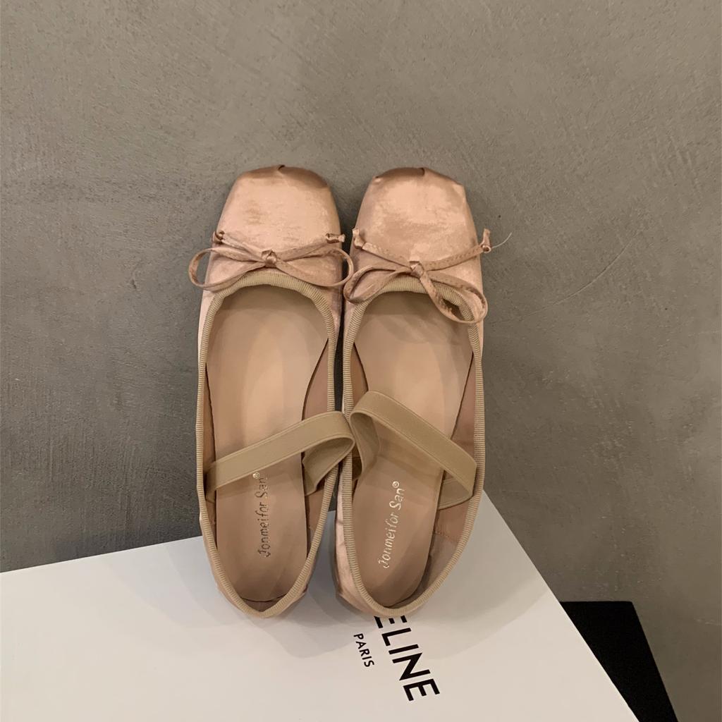 Fashion Bailamos Brand Luxury Satin Silk Ballet Shoes Woman Classic Square Toe Bowtie Elastic Band Ballerina Flats Ladies Soft Loafers M