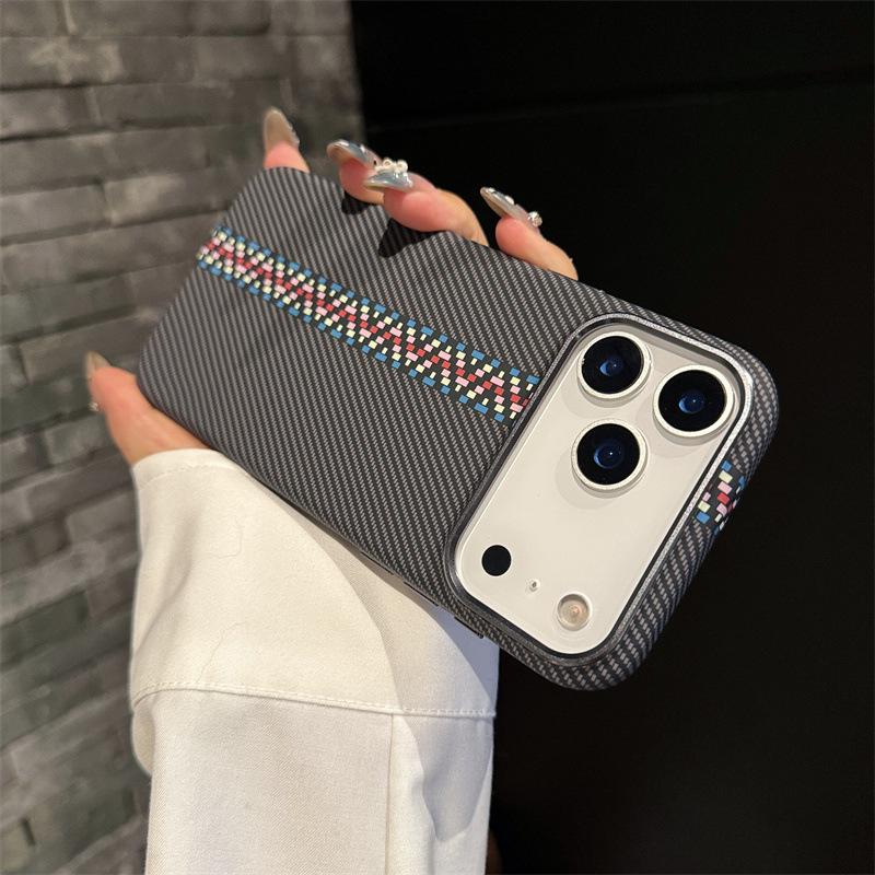 iPhone 17 Pro Max Carbon Fiber Texture Case with Metal Lens Magnet Cover
