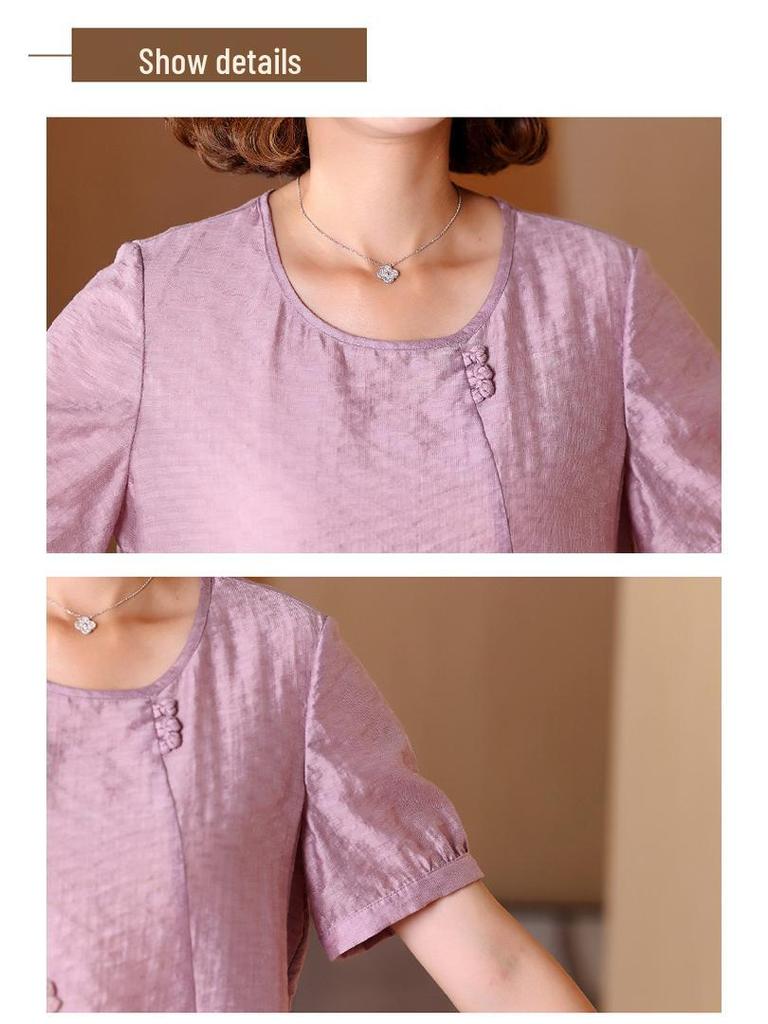 Mamas Sommermode 2025: Lockeres Oberteil & Weitbeinige Hose Zweiteiler für Frauen mittleren und höheren Alters.