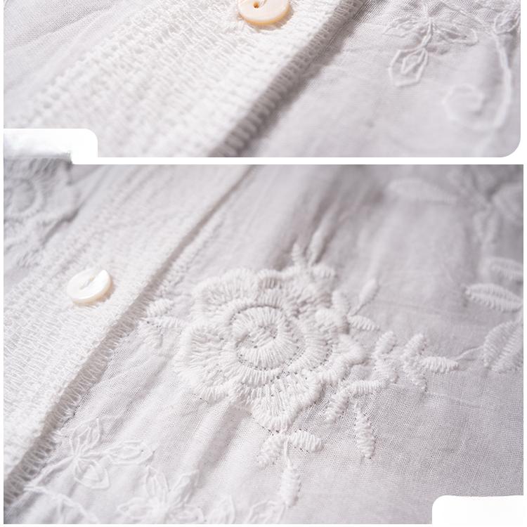 DIMANAF 2025 Spring Linen Blouse Shirt Long Sleeve Cardigan Women Blouse Fashion Long Lace White Floral Tops Loose New