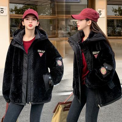 Large Size Women's Autumn and Winter Coat Reversible Hooded Solid Color Loose Thickened Windproof Women's Jacket