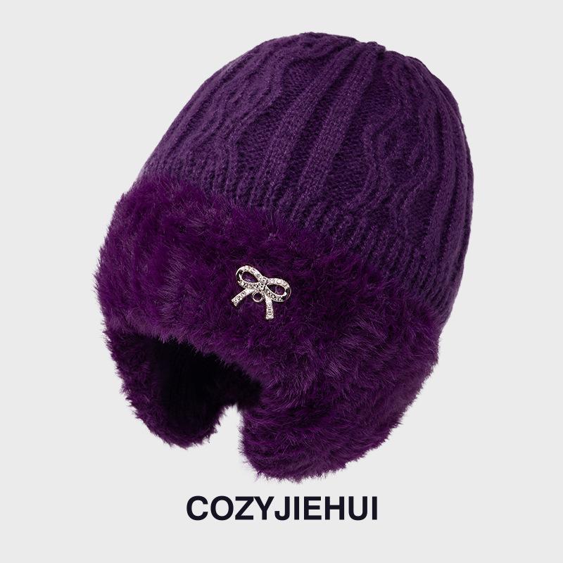 New Winter Knitted Hat Women's Fleece Thickened Autumn and Winter Wool Hat Mother Warm Ear Protection Hat Riding Windproof