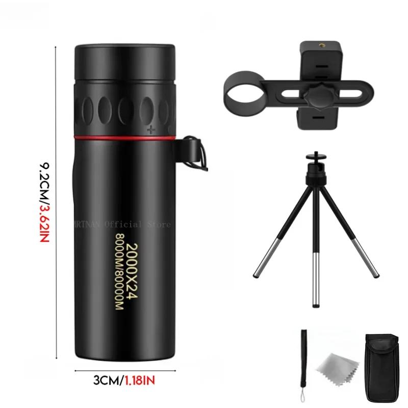 2000x24 Monocular Telescope Outdoor Mini Portable Zoom Telescope Phone Telescope Clip Tripod Camping Birdwatching Telescopes
