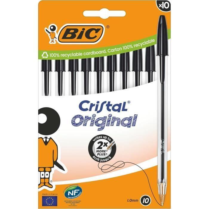 Stylo à bille - BIC - Cristal Original - Boîte de 10 - Couleur noire - Pointe fine