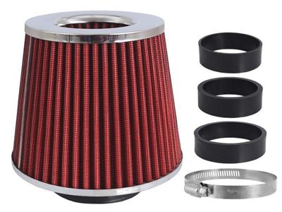 Filtro de ar cônico 155x130x120 mm, vermelho/cromado, adaptadores: 60, 63, 70 mm