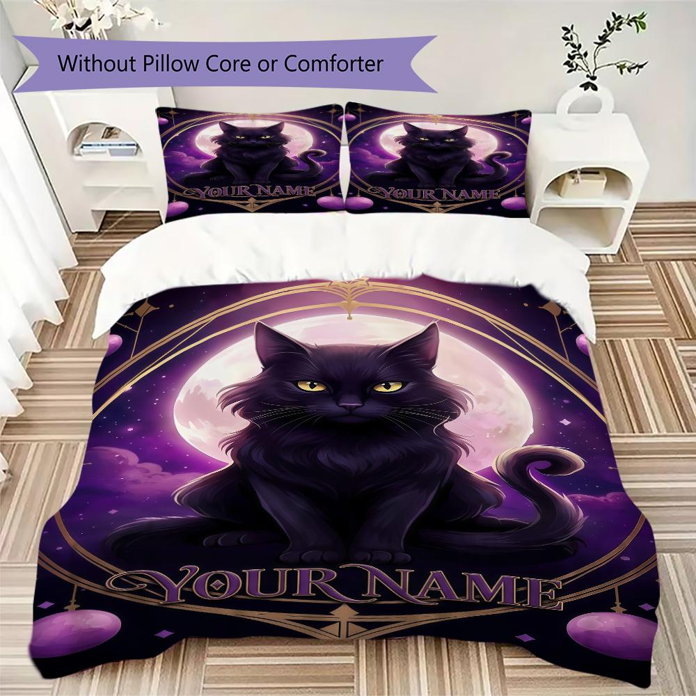 Custom Name Black Cat Majesty Bedding,Quilt Set Quilt Cover Pillowcase Home Birthday Gift(1 * duvet cover + 2 * pillowcase, without core)_lx