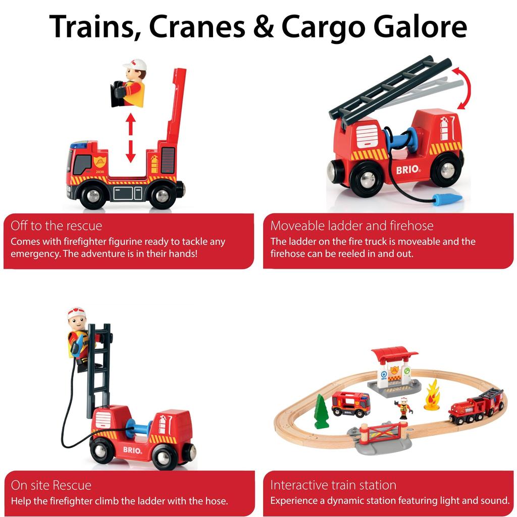 BRIO Fire Rescue Set 33815, for ages 3 and up. [Toy, Wooden Toy, Wooden Rail, Rail Set, Gift (Birthday/Christmas)]